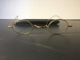 Antique Papier Mache Eyeglass Case w/ Vintage Wire Frame Glasses