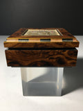 Gorgeous Burl Wood Rosary Box with Sterling Silver Madonna and Child Plaque