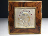 Gorgeous Burl Wood Rosary Box with Sterling Silver Madonna and Child Plaque