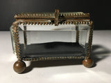 Antique Brass Casket Trinket Box w/ Beveled Glass c. 1890's