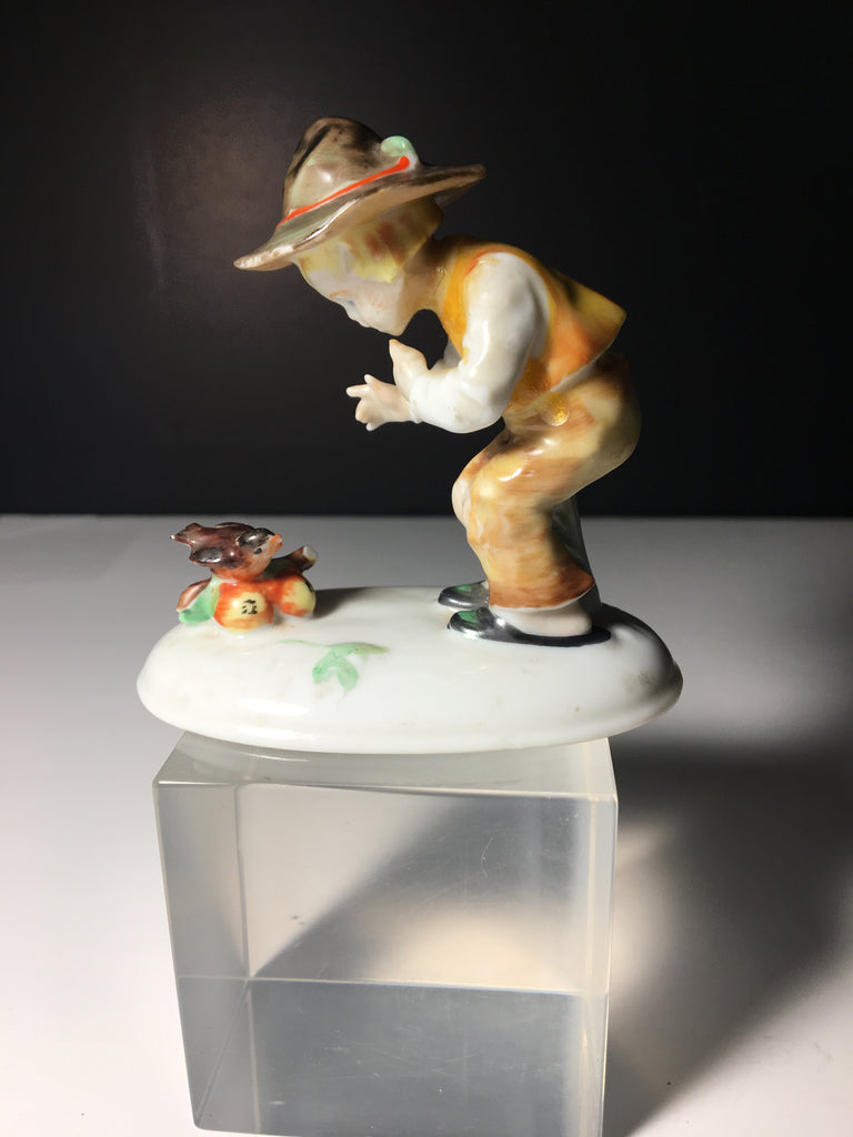 Vintage German Porcelain Figurine of Farm Boy and Bird