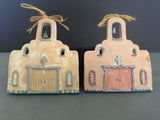 Set of 2 Pottery Spanish Mission Style Churches Ornaments