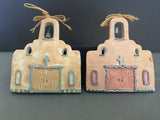 Set of 2 Pottery Spanish Mission Style Churches Ornaments