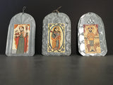 Set of 3 Vintage Tin Retablos Ornaments from New Mexico