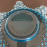 Vintage Hobnail Blue Glass Fruit Bowl with Ruffled Edge