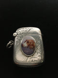 Vintage Sterling Silver Match Safe with Enamel Panel of Fox Hound