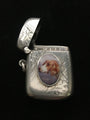 Vintage Sterling Silver Match Safe with Enamel Panel of Fox Hound