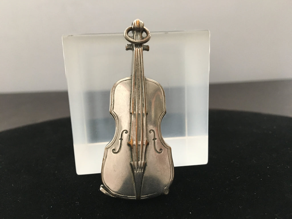 Antique Silver Plated over Brass Violin Vesta/Match Safe