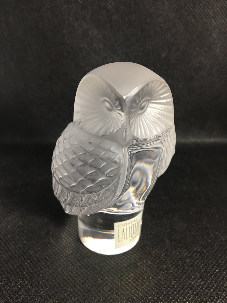 Lalique Frosted Crystal Owl Paperweight