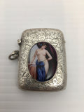 Antique Sterling Silver Match Safe/Vesta with Nude Enamel - Birmingham 1908