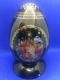 Vintage Russian Black Lacquer Egg with Stand