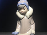 Adorable Lladro Porcelain Figurine Of Eskimo Boy with Pet Polar Bear #5238
