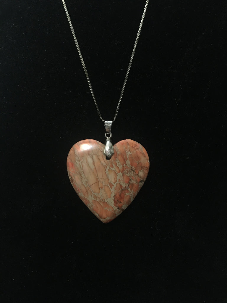 Vintage Orange Jasper Sea Sediment Heart Pendant Necklace