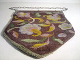 Charming Antique Beaded Purse w/Floral Design