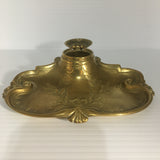 Antique Art Nouveau Brass Desk Inkwell with Ceramic Insert